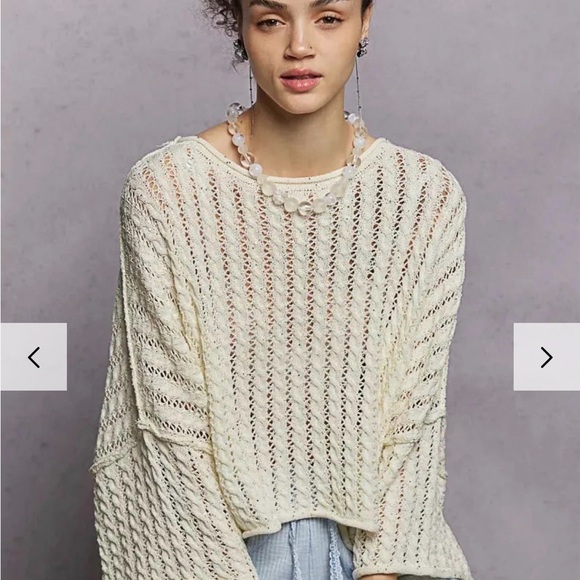 POL SKYLINE shimmer cableknit cropped sweater in ivory womens medium NEW - Picture 4 of 7